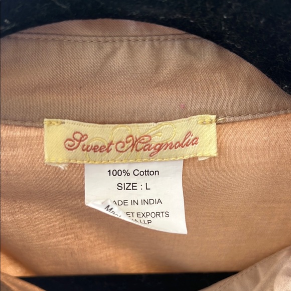 Sweet Magnolia Tan Long Sleeve Cotton Shirt Dress Cutout Hem On Bottom Sz L NWT - Picture 5 of 9
